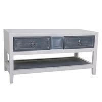 mesa de centro de madera lac blanco y gris de 2 cajones