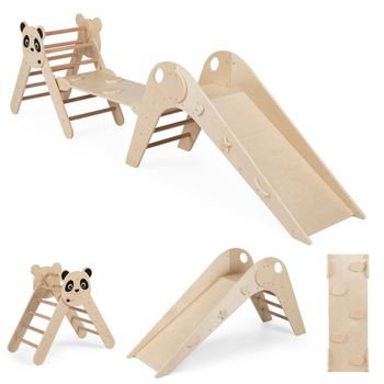 Costway Juguetes Plegables de Escalada para Niños Montessori de Escalada de Madera con Tema de Panda Gimnasio en Interiores con Tobogán Rampa Natural