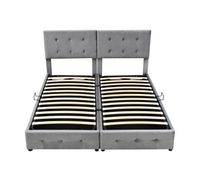 cama contenedor acolchada 180x200cm en terciopelo - convertible en 2 camas individuales - gris