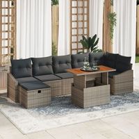 conjunto de sofa de jardin de 8 piezas con cojines gris de ratan polietileno v4823 unico  gris