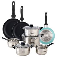 bateria de cocina de acero inox con sartenes celeste o162024cm