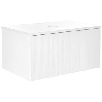 Mueble De Baño Flotante Frente Acanalado 1 Cajón 80 X 52 Cm Blanco Alzira