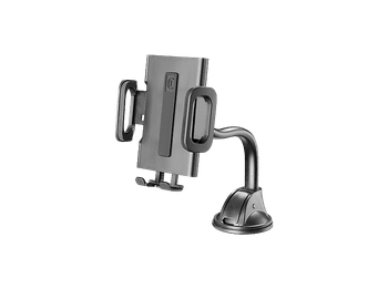 Soporte de movil universal para coche - CellularLine HUG FLEXI, Fijación ventosa, Con goma antiarañazos, Máxima sujeción, Rotación 360º, Negro