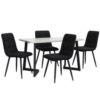 Conjunto De Mesa Efecto Mármol De 117 Cm Y 4 Sillas Negras De Terciopelo