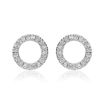 Pendientes círculos de oro blanco de 14 quilates con diamantes