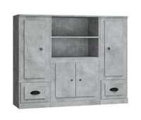 vidaxl aparador alto 3 piezas madera contrachapada gris hormigon