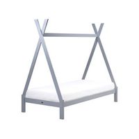 cama infantil en forma de tipi con dosel de madera de pino gris 90 x 200 cm devay