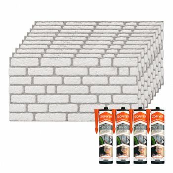 Set De 10 Paneles Decorativos Efecto Ladrillo Nórdico En Eps + 4 Botes De Adhesivo De Montaje