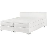cama continental doble 180 x 200 cm tapizada en piel sintetica blanca con colchon de muelles embolsados president
