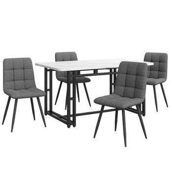 Conjunto De Comedor Con Mesa De 140 X 80 Cm, Patas Negras Y 4 Sillas De Lino Gris Oscuro