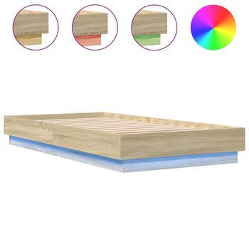 Cama Para Adulto | Cama Individual | Estructura De Cama Con Luces Led Roble Sonoma 75x190 Cm