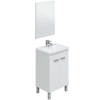 Mueble Lavabo De Baño-aseo Pequeño Con Espejo Incluido Y Lavamanos Cerámico, 2 Puertas Color Blanco Brillo 50 Ancho X 80 Alto X 40 Profundidad