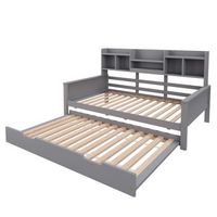 cama nido gris de 90 x 200 cm con estantes y cama extraible de 90 x 190 cm