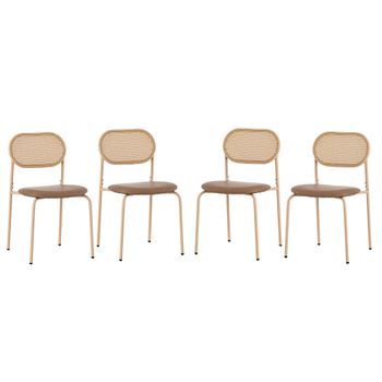 Set 4 Sillas De Comedor Ratán Y Pu Urban Meuble Nature 46x48x80 Cm - Marrón