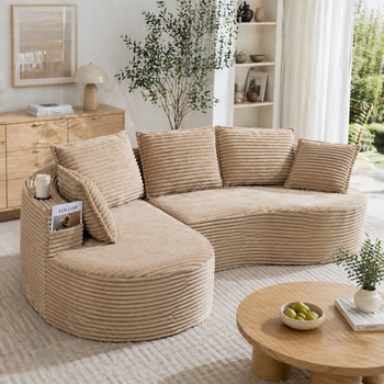 Sofá De 3 Plazas - Mueble Para Salón - Pana - Caqui (250x152x82cm)