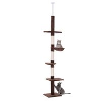pawhut arbol rascador del suelo al techo 40x34x230-260 cm fijacion techo altura ajustable plataformas hamaca sisal marron   aosom espana