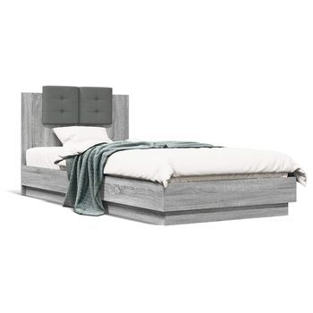 Cama Para Adulto | Cama Individual | Cama Con Cabecero Madera De Ingeniería Gris Sonoma 90x200 Cm