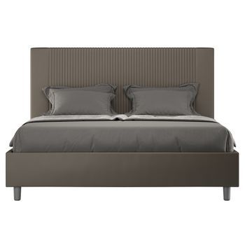 Cama Moderna Con Cabecero De Rayas Verticales Acolchado En Símil Piel Bazen-color Marrón-ropa De Cama 160x200 Cm
