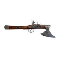 replica de pistola de chispa con hacha de alemania del siglo sxvii fabricada en metal y madera con mecanismo simulador de carga y disparo con canon ciego no dispara para decoracion