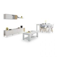 pack salon con mesa de centro y mesa de comedor nitza max v1a blanco artik blanco mate - natur 200 x 47 x 40 cm