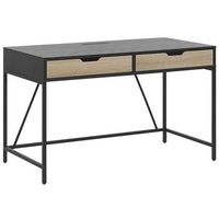 escritorio para el hogar tablera de madera negra base de metal 2 cajones madera clara 120 x 60 cm diseno minimalista jena