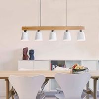 nettlife suspension 5 bombillas e27 blanca moderna lampara de comedor de metal y madera diam102cm para cocina salon pasillo hotel