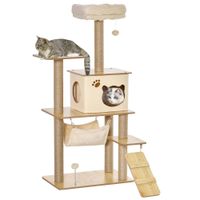 pawhut torre de escalada para gatos con plataformas hamaca escalera cueva y postes de yute para rascar 60x40x130 cm multicolor   aosom espana