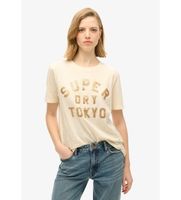 superdry para mujer w1011501a camiseta purpurina beige m casual algodon manga corta