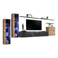 conjunto de muebles de salon mural switch xi diseno color gris brillante y roble wotan