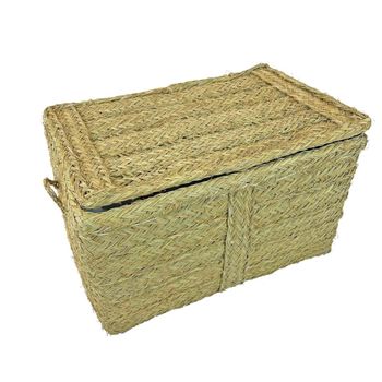 Baúl de esparto con tapa para almacenaje 50 x 32 x 33 cm