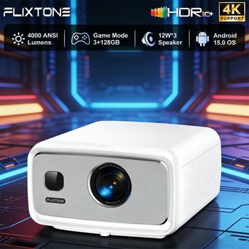 Proyector Flixtone D10S, 4000ANSI Lúmenes, Alto Brillo, Full HD 1080P, Decodificación 4K HDR MEMC, Cine en Casa, Android 15.0, Smart TV, Beamer