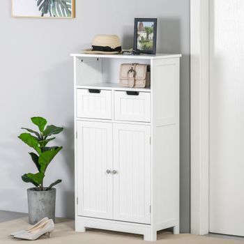 Armario De Baño Mueble De Salón De Mdf Kleankin 60x30x108,8 Cm-blanco