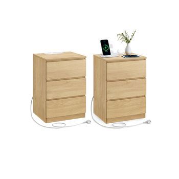 Mesilla De Noche Habitación 3 Cajones 2 Tomas Puertos Usb 35x40x59 Cm - Amarillo