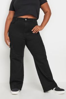 Yours Vaqueros Negros Bolsillos Cargo, Mujer Curvy Y Tallas Grandes, Yours