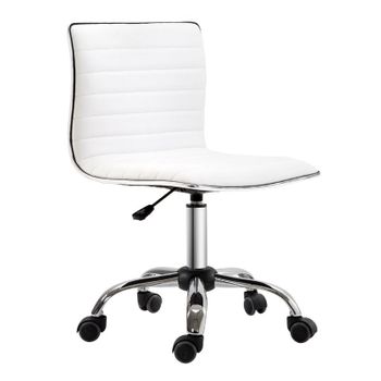 Homcom Silla De Oficina Sin Brazos Tapizada En Pu Carga 120 Kg Blanco