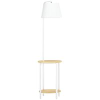 homcom lampara de pie moderna con mesita y pantalla de lino interruptor de pie iluminacion para salon dormitorio o37x162 cm blanco   aosom espana