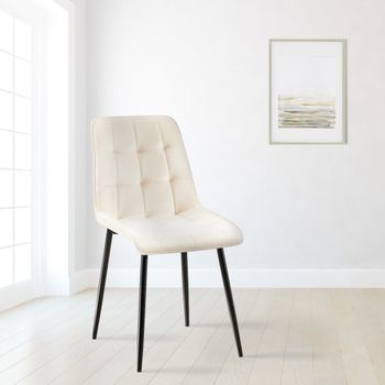 Silla de comedor con reposapiés en terciopelo crema