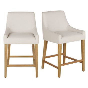 Lote de 2 taburetes de bar en tejido beige y madera de abedul
