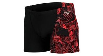 Banador speedo allover v cut aquashort boxer negro rojo