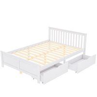 cama de madera con cajones de almacenaje - 140 x 200 cm - diseno minimalista - pino - blanca