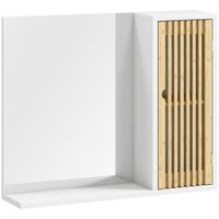 homcom espejo de bano 60x50 cm espejo de pared con puerta de listones de bambu estantes de almacenaje blanco y natural