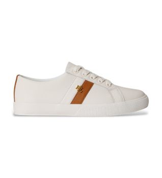 Lauren Ralph Lauren para mujer. 802925365011 Zapatillas de Piel Janson II blanco (41), Plano, Cordones, Casual