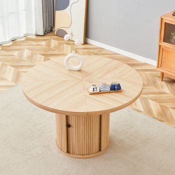 Mesa De Comedor Redonda Con Armario - Mueble Para Comedor - Mdf - Madera (115x115x74cm)