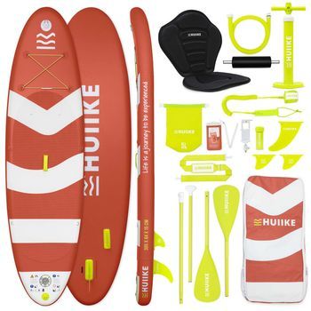 Tabla Paddle Surf Hinchable Con Accesorios, Huiike | Sup Con Remo Doble Uso, Asiento Kayak, Roja, 10´