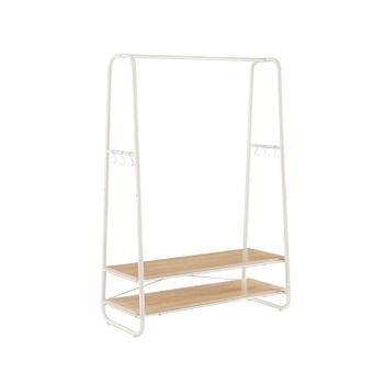 Perchero Burro Recibidor con Estantes Ganchos en Forma de S Marco de Acero, Roble + Blanco Crema / 100A cm