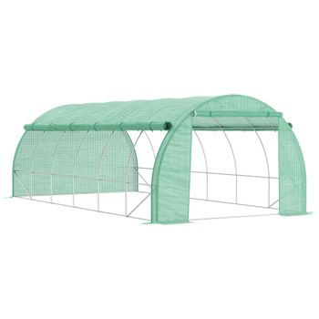 Outsunny Invernadero para Terraza Invernadero de Túnel con Puerta y 12 Ventanas de Malla Enrollables 6x3x2 m Verde   Aosom España