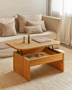 Mesa de centro elevadora de madera de abeto en color marrón claro