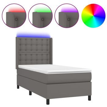 Cama Box Spring Colchón Y Led Cuero Sintético Gris 100x200 Cm Vidaxl