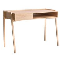 escritorio minimalista oficina en casa con estante y cajon tablero aglomerado patas de hierro 107 x 48 cm marron claro kofoten