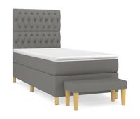 cama box spring con colchon tela gris oscuro 90x190 cm diseno de botones